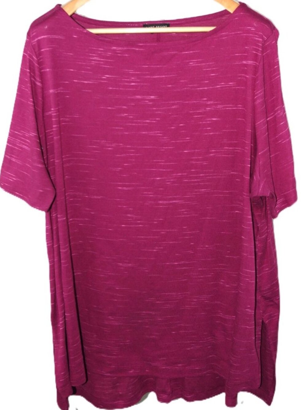 Lane Bryant Boat Neck Tunic Top Size 26/28 Short Sleeve Side Slits Purple Slub
